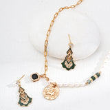 Vintage Gold-Tone Enamel & Zircon Drop Earrings - 925 Silver