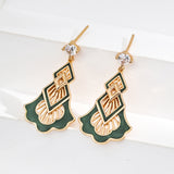 Vintage Gold-Tone Enamel & Zircon Drop Earrings - 925 Silver