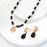 Onyx Drop Earrings - Vintage Gold 925 Silver