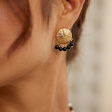 Vacation Style Onyx Earrings - 925 Silver (Gold-Tone)
