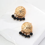 Vacation Style Onyx Earrings - 925 Silver (Gold-Tone)