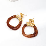 Modern Tribal Resin Earrings - 925 Silver (Gold/Caramel)