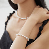 Raw Silver Pearl Bracelet - Adjustable 17+5cm