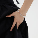 Raw Silver Pearl Bracelet - Adjustable 17+5cm