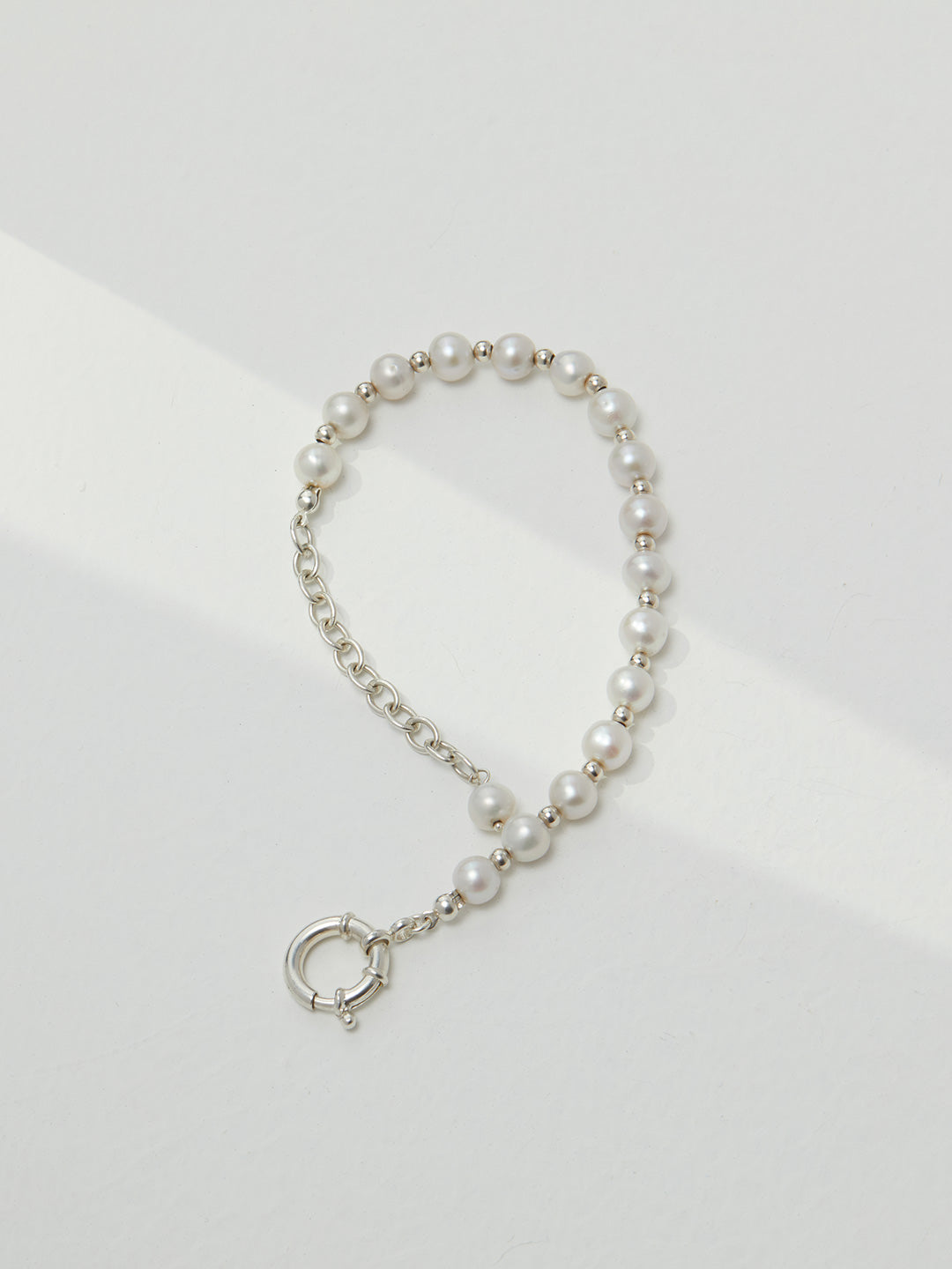 Raw Silver Pearl Bracelet - Adjustable 17+5cm