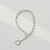 Raw Silver Pearl Bracelet - Adjustable 17+5cm