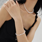 Raw Silver Pearl Bracelet - Adjustable 17+5cm