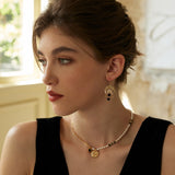 Adjustable Pearl & Onyx Necklace - 925 Silver (Gold-Tone)