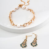 Adjustable Pearl & Onyx Necklace - 925 Silver (Gold-Tone)