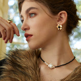French Cream Style Earrings - 925 Silver w/ Onyx & Shell (Silver/Gold-Tone)