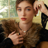 French Cream Style Earrings - 925 Silver w/ Onyx & Shell (Silver/Gold-Tone)