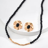French Cream Style Earrings - 925 Silver w/ Onyx & Shell (Silver/Gold-Tone)