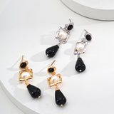 Onyx & Pearl Drop Earrings - 925 Silver (Silver/Gold-Tone, 4cm)