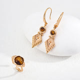 Vintage Gold Tiger's Eye Earrings - 925 Silver (5cm Drop)