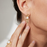 Adjustable Pearl Necklace & Stud Earrings Set - Gold-Tone 925 Silver