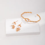 Adjustable Pearl Necklace & Stud Earrings Set - Gold-Tone 925 Silver