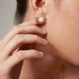 Vintage Gold Pearl Stud Earrings - 8.5mm 925 Silver