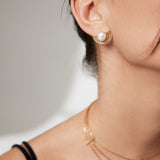 Vintage Gold Pearl Stud Earrings - 8.5mm 925 Silver