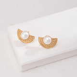 Vintage Gold Pearl Stud Earrings - 8.5mm 925 Silver
