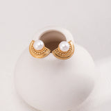 Vintage Gold Pearl Stud Earrings - 8.5mm 925 Silver