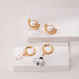 Vintage Gold Pearl Stud Earrings - 8.5mm 925 Silver