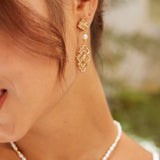 Middle Eastern Pearl Drop Earrings - Gold-Tone 925 Silver (5cm)