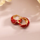 Chinese Red Enamel Hoop Earrings - Gold-Tone 925 Silver