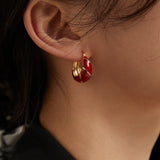 Chinese Red Enamel Hoop Earrings - Gold-Tone 925 Silver