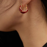 Chinese Red Enamel Hoop Earrings - Gold-Tone 925 Silver