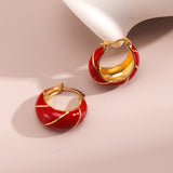 Chinese Red Enamel Hoop Earrings - Gold-Tone 925 Silver