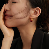Chinese Red Enamel Hoop Earrings - Gold-Tone 925 Silver