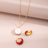 Chinese Red Enamel Hoop Earrings - Gold-Tone 925 Silver