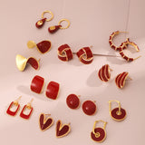 Chinese Red Enamel Hoop Earrings - Gold-Tone 925 Silver