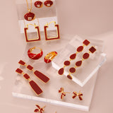 Chinese Red Enamel Hoop Earrings - Gold-Tone 925 Silver