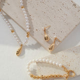 Gold-Beaded Pearl Necklace & Bracelet Set - 925 Silver