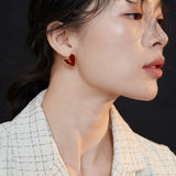 Chinese Red Enamel Love Knot Earrings - Gold-Tone 925 Silver
