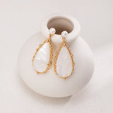 Oceanic Pearl & Shell Earrings - Gold-Tone 925 Silver (4.5cm)