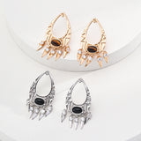 Onyx & Tiger's Eye Drop Earrings - 925 Silver (Silver/Gold-Tone)