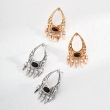 Onyx & Tiger's Eye Drop Earrings - 925 Silver (Silver/Gold-Tone)