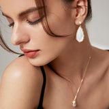 Adjustable Pearl Necklace & Earrings Set - Gold-Tone 925 Silver