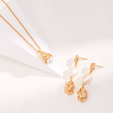 Adjustable Pearl Necklace & Earrings Set - Gold-Tone 925 Silver