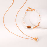 Adjustable Pearl Necklace & Earrings Set - Gold-Tone 925 Silver