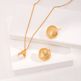 Adjustable Pearl Necklace & Earrings Set - Gold-Tone 925 Silver