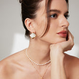 Mosaic Shell Stud Earrings - 925 Silver (Silver/Gold-Tone)
