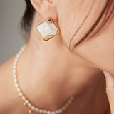 Mosaic Shell Stud Earrings - 925 Silver (Silver/Gold-Tone)