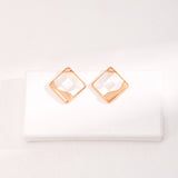 Mosaic Shell Stud Earrings - 925 Silver (Silver/Gold-Tone)
