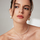 Mosaic Shell Stud Earrings - 925 Silver (Silver/Gold-Tone)
