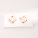 Mosaic Shell Stud Earrings - 925 Silver (Silver/Gold-Tone)