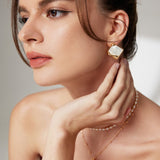 Mosaic Shell Stud Earrings - 925 Silver (Silver/Gold-Tone)