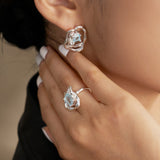 Asymmetric Topaz Drop Earrings - 925 Silver (Liquid Collection)